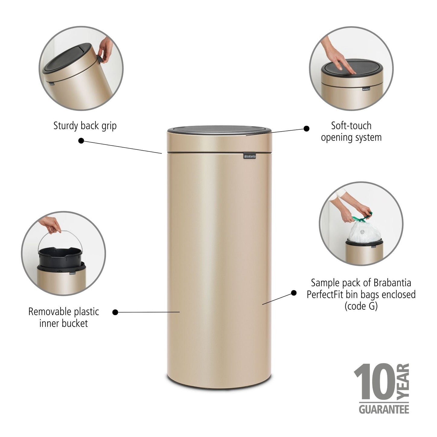 Touch Bin New 30 litre - Metallic Gold