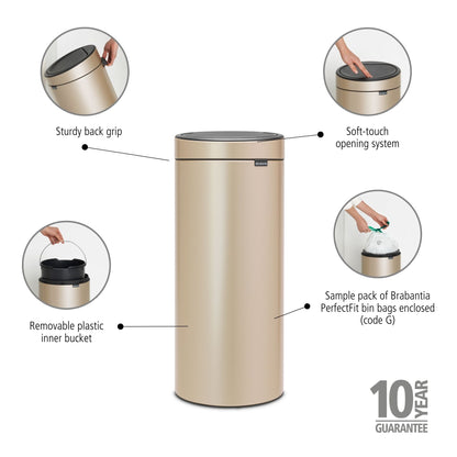 Touch Bin New 30 litre - Metallic Gold