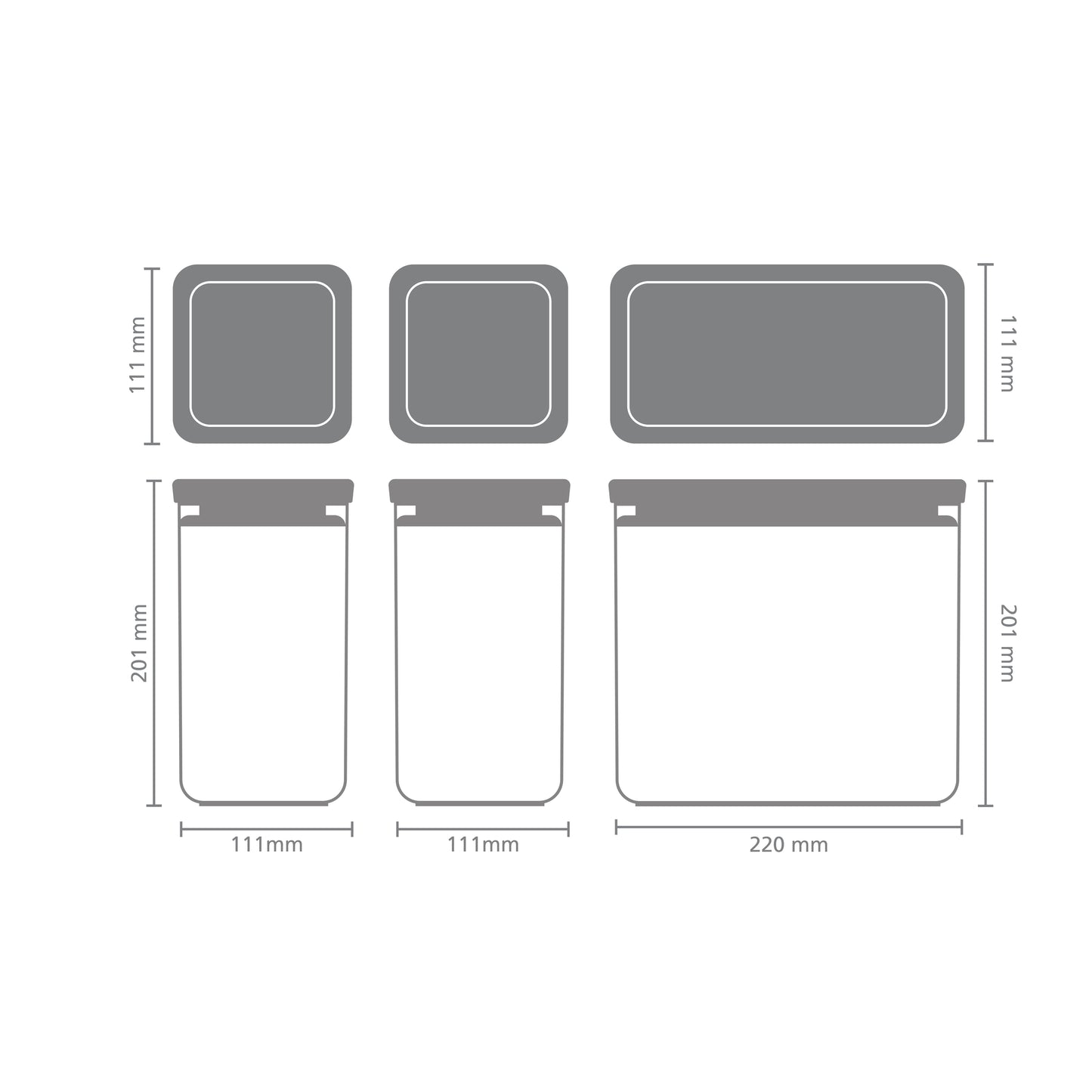 Tasty+ Stackable Canister, Set of 3 (2 x 1.6 litre and 1 x 3.5 litre) - Dark Grey