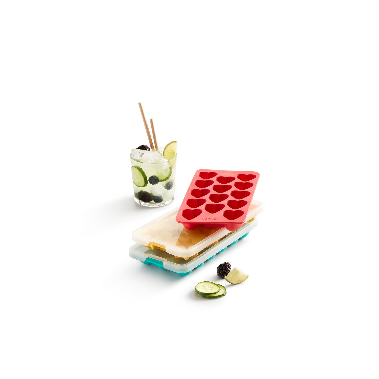 Heart Ice Cube Tray with Lid - Red