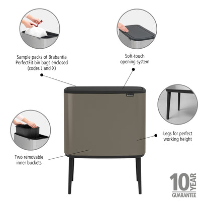 Bo Touch Bin 11 + 23 litre - Platinum