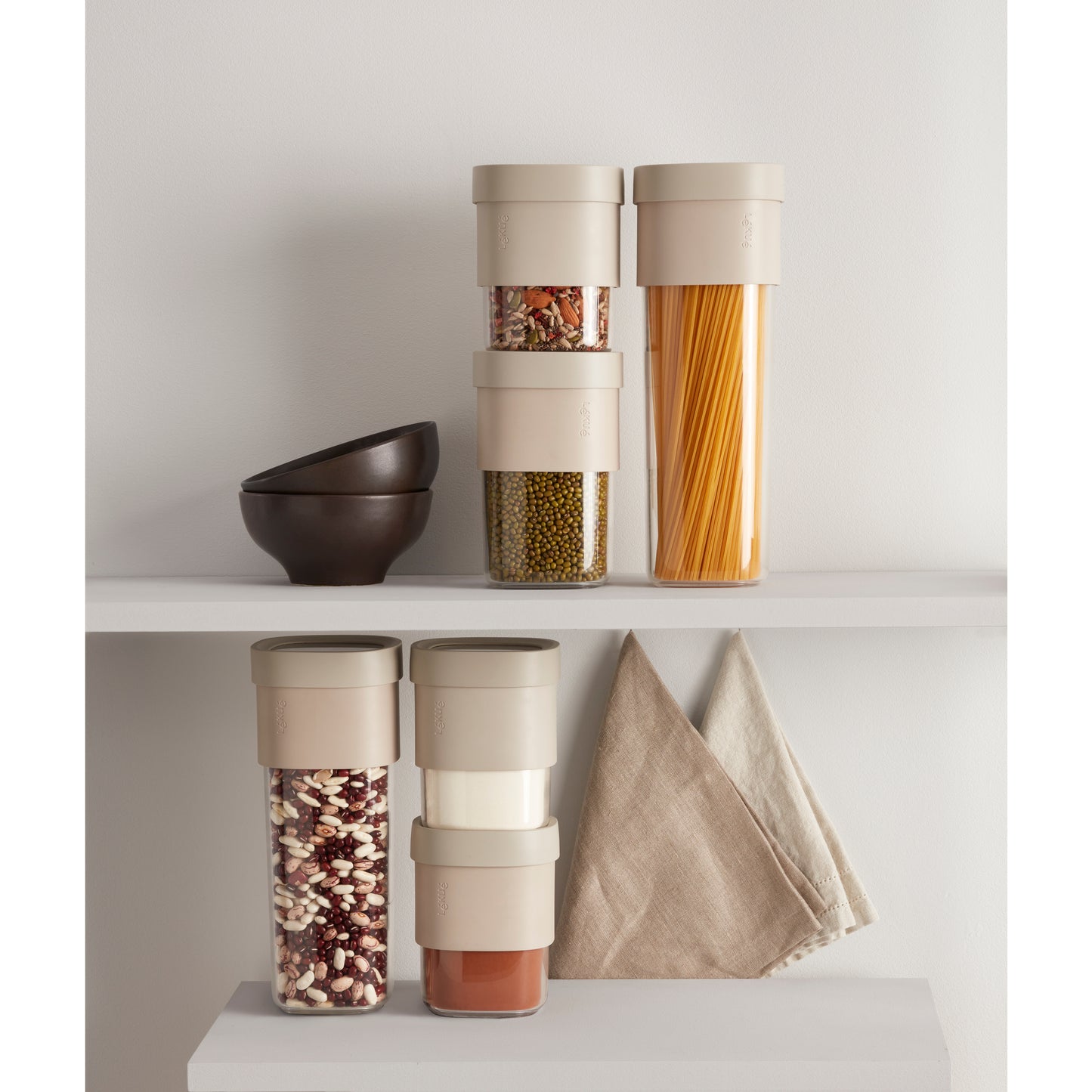 3pc Flip Storage Containers - Beige