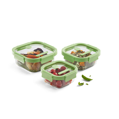 Glass Container Square, 1100 ml - Green