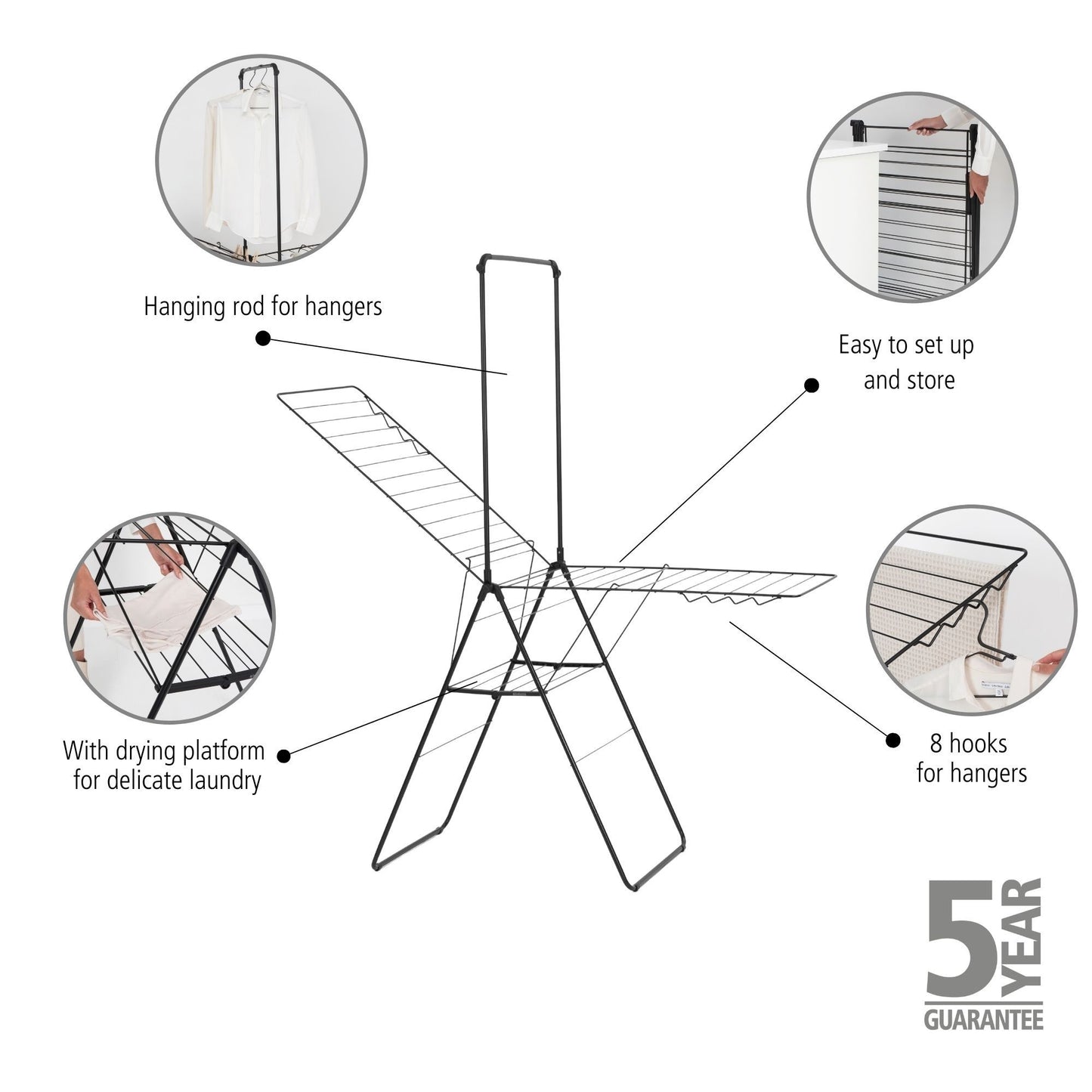 Hangon Drying Rack 25 metres + Rod Black