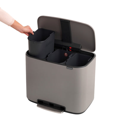 Bo Pedal Bin 3 x 11 litre - Mineral Concrete Grey