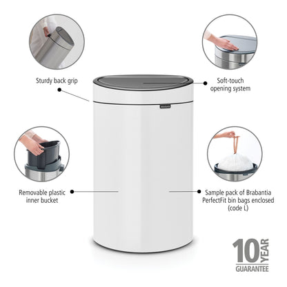 Touch Bin New 40 litre - White