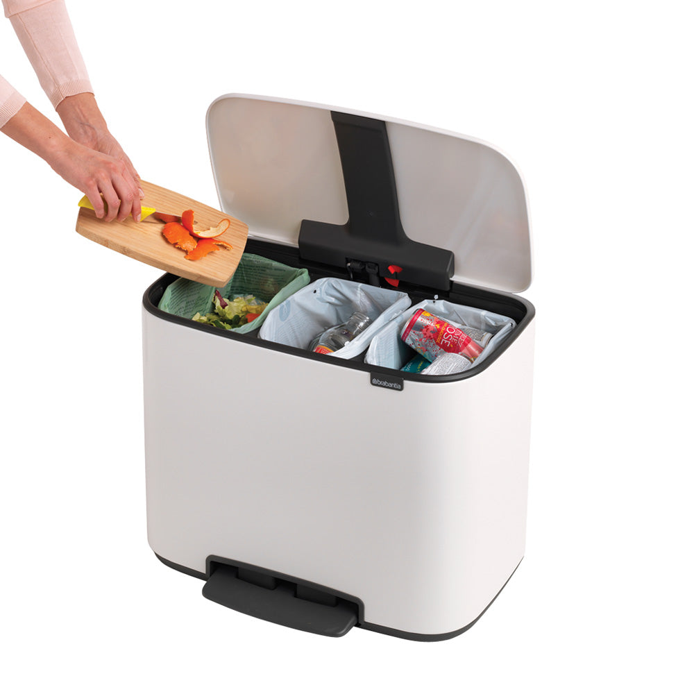 Bo Pedal Bin 3 x 11 Litre - White