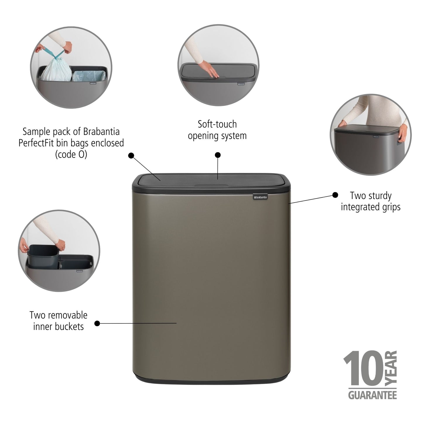 Bo Touch Bin 2 x 30 litre - Platinum