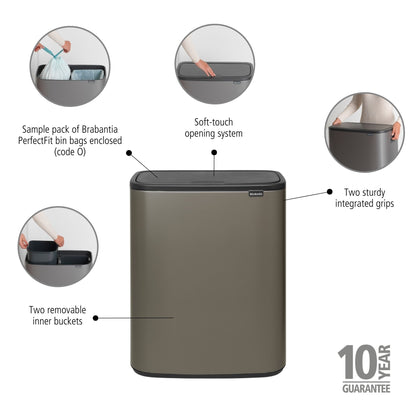 Bo Touch Bin 2 x 30 litre - Platinum