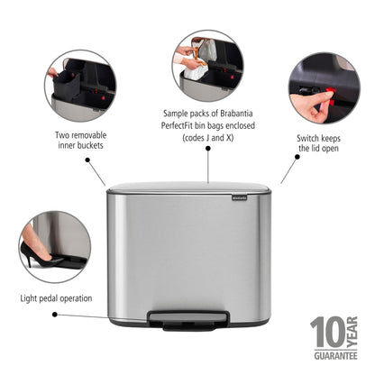 Bo Pedal Bin 11 + 23 Litre - Fingerprint Proof Matt Steel