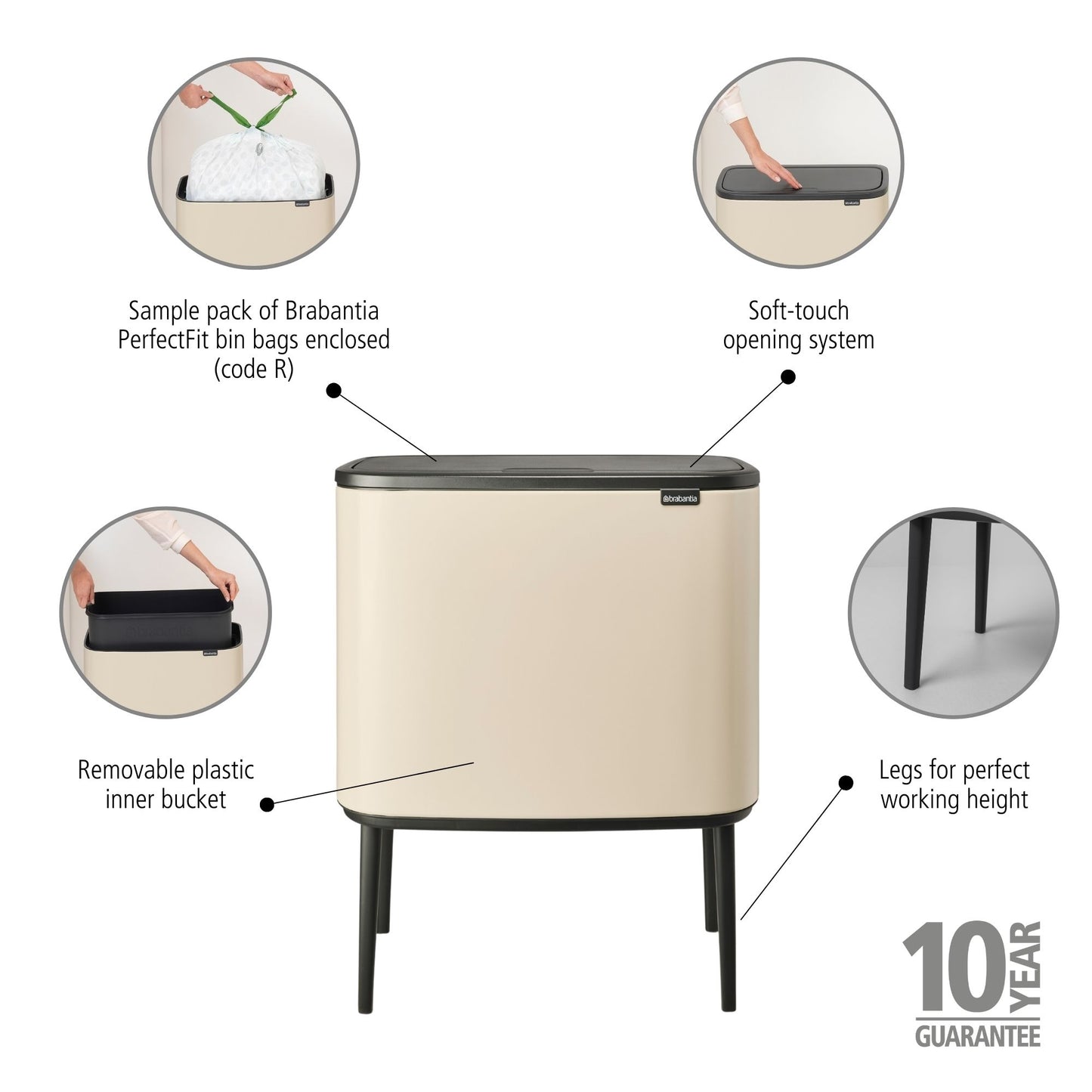 Bo Touch Bin 36 litre - Soft Beige