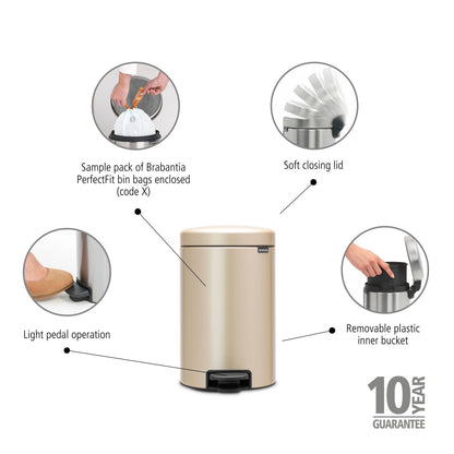 Pedal Bin NewIcon 12 Litre - Metallic Gold