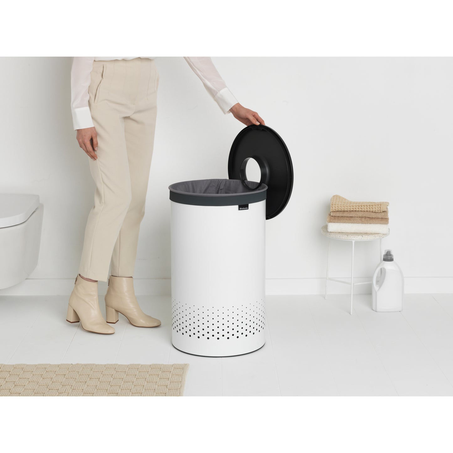 Laundry Bin 60 litre - White with Dark Grey Lid