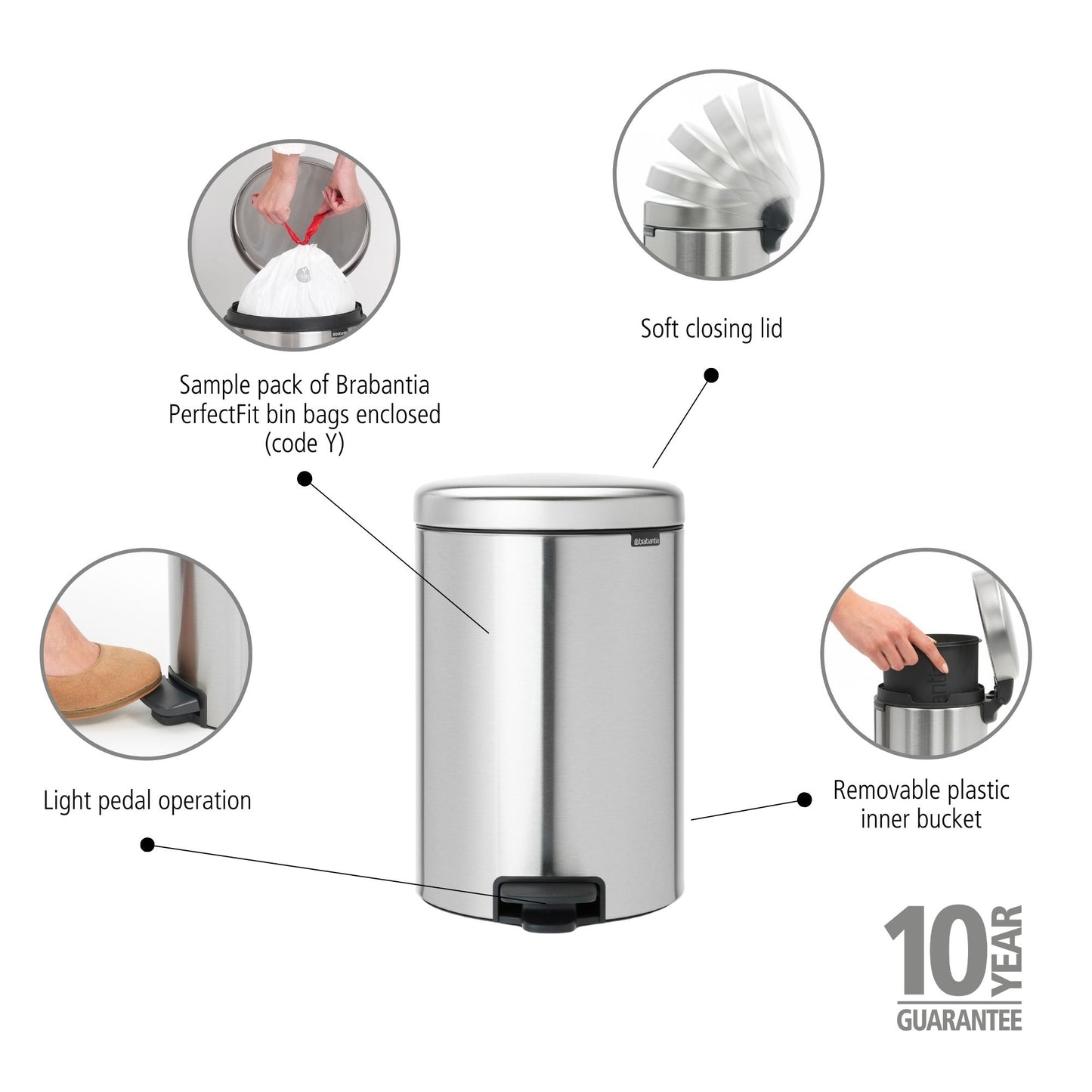 Pedal Bin NewIcon 20 Litre - Brilliant Steel