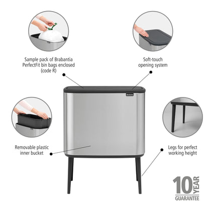 Bo Touch Bin 36 Litre - Fingerprint Proof Matt Steel