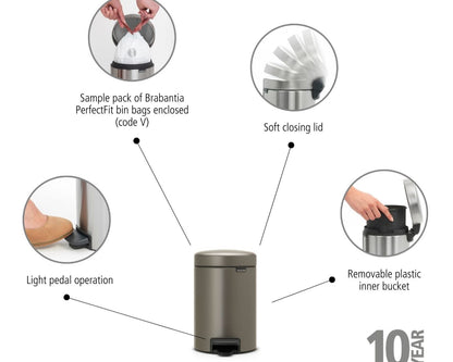 Pedal Bin NewIcon 3 Litre - Platinum