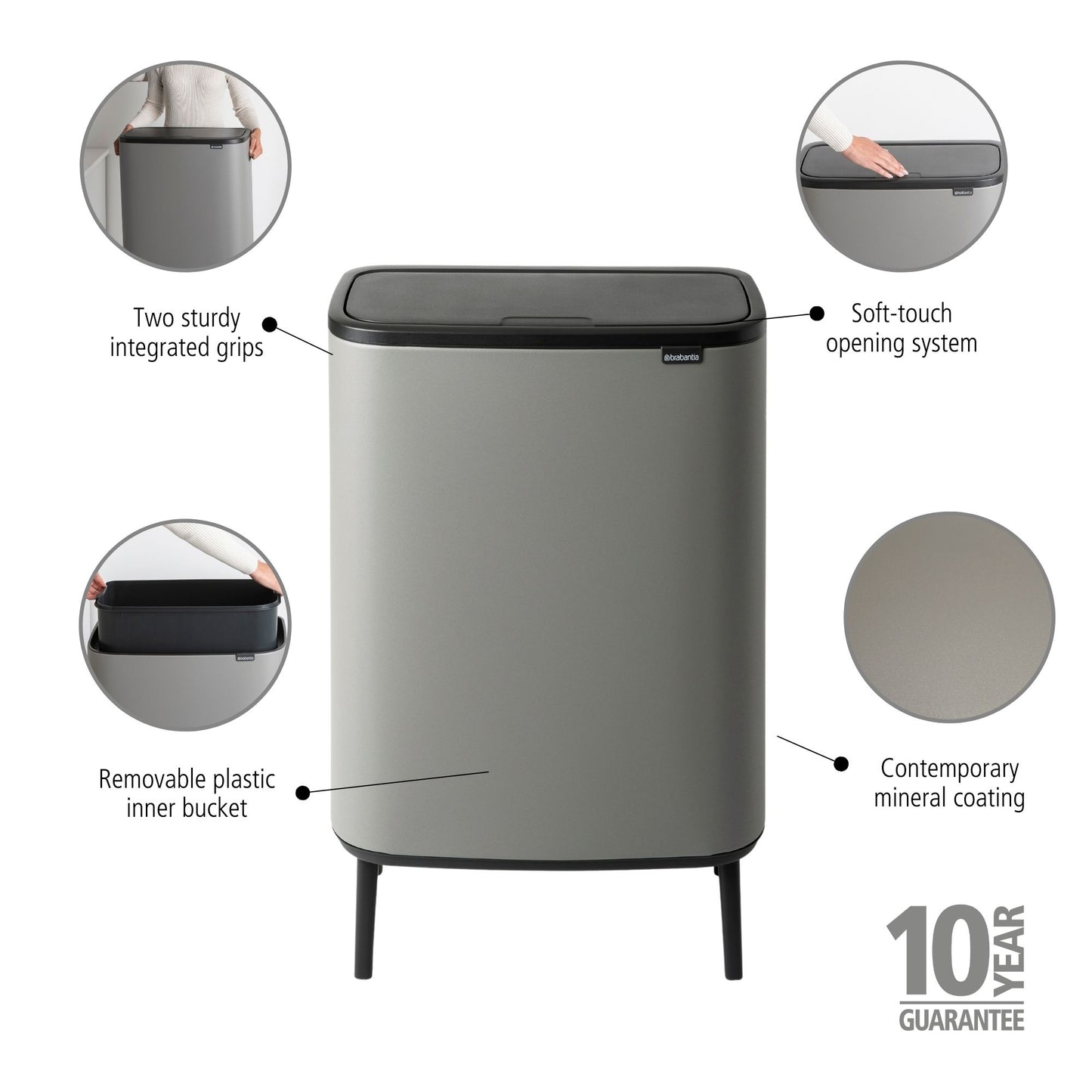 Bo Touch Bin Hi 60 litre - Mineral Concrete Grey