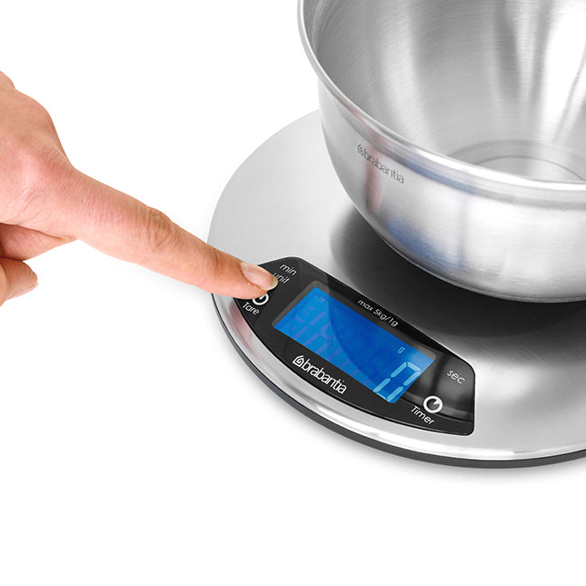 Digital Kitchen Scale, Round - Matt Steel