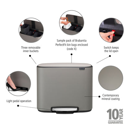 Bo Pedal Bin 3 x 11 litre - Mineral Concrete Grey