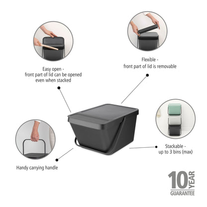 Sort & Go Stackable Waste Bin 20 litre - Dark Grey