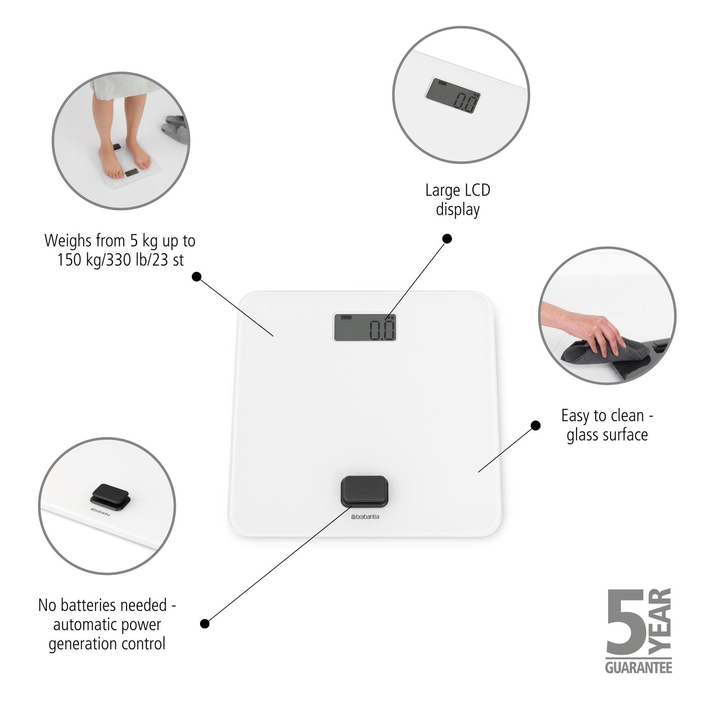 Battery Free Bathroom Scale - White