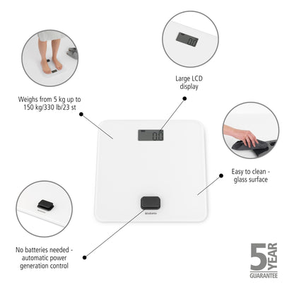 Battery Free Bathroom Scale - White