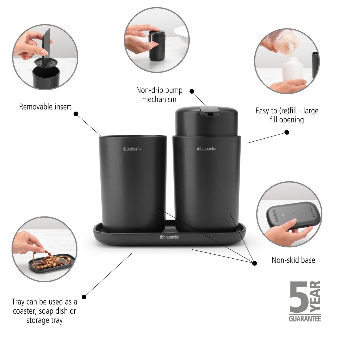 Bathroom Accessory Set of  3 - Dark Grey