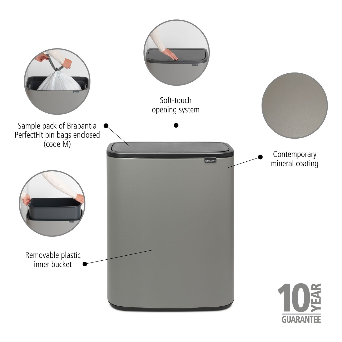 Bo Touch Bin 60 litre - Mineral Concrete Grey