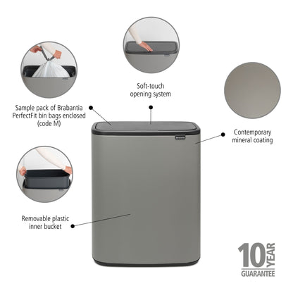 Bo Touch Bin 60 litre - Mineral Concrete Grey