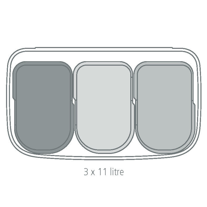 Bo Pedal Bin 3 x 11 Litre - Fingerprint Proof Matt Steel