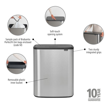 Bo Touch Bin 60 litre - Matt Steel Fingerprint Proof