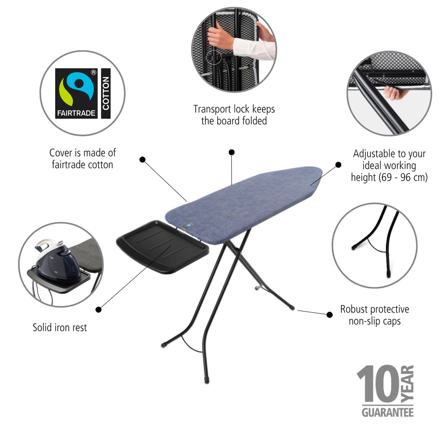 Ironing Board C 124x45 cm Solid Steam Unit Holder - Denim Blue