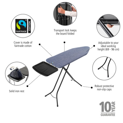 Ironing Board C 124x45 cm Solid Steam Unit Holder - Denim Blue