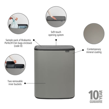 Bo Touch Bin 2 x 30 litre - Mineral Concrete Grey