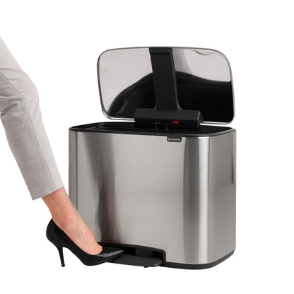 Bo Pedal Bin 3 x 11 Litre - Fingerprint Proof Matt Steel