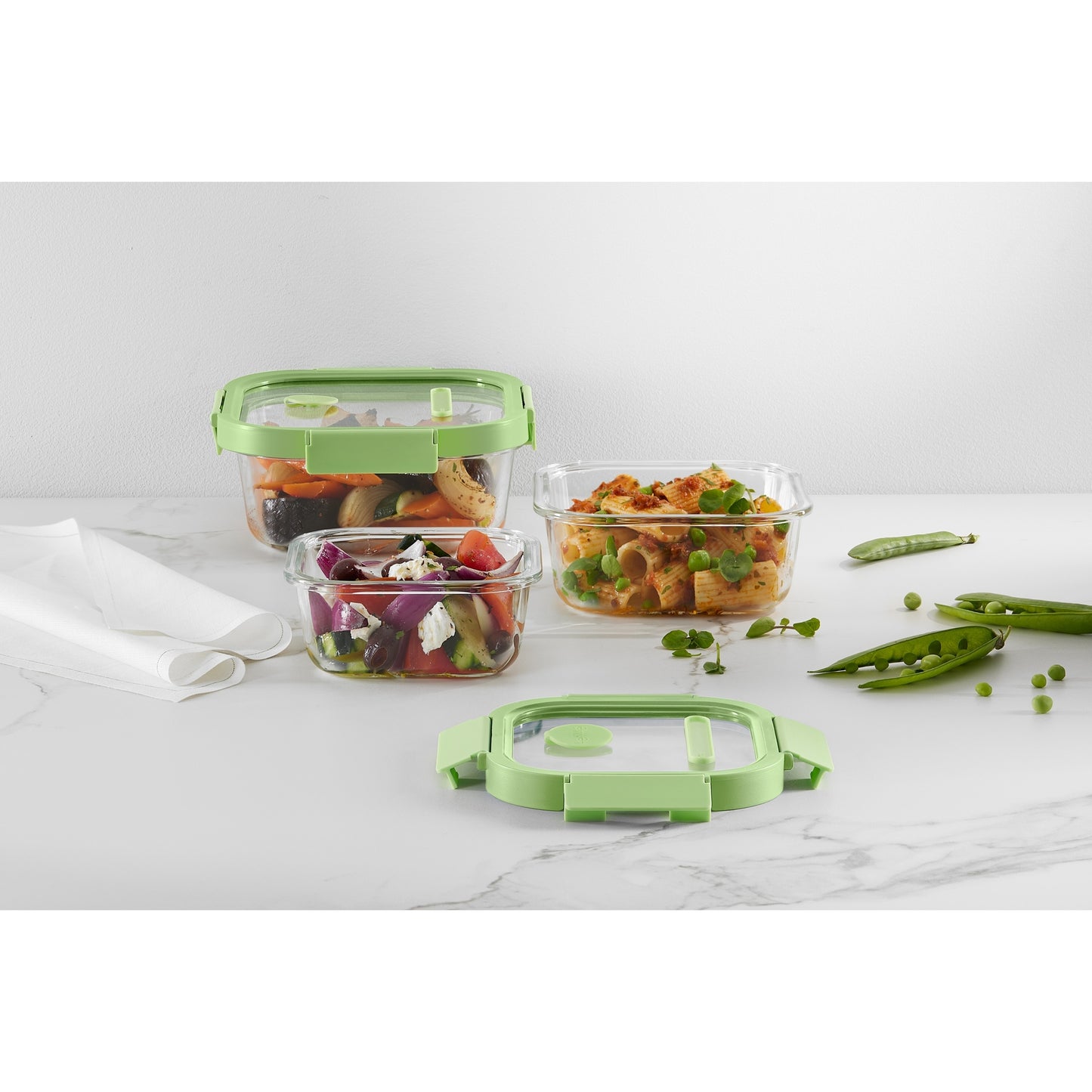 Glass Container Square, 520 ml - Green