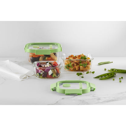 Glass Container Square, 520 ml - Green