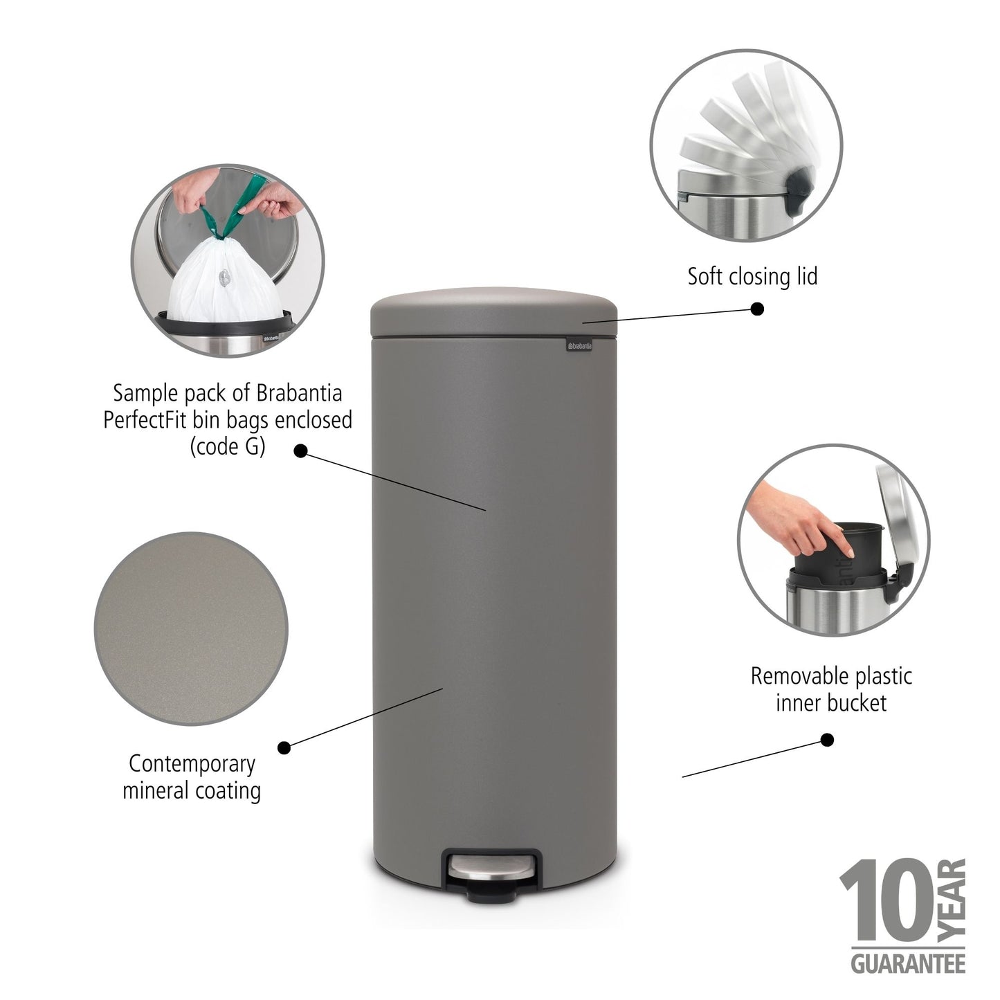 Pedal Bin NewIcon 30 Litre - Mineral Concrete Grey