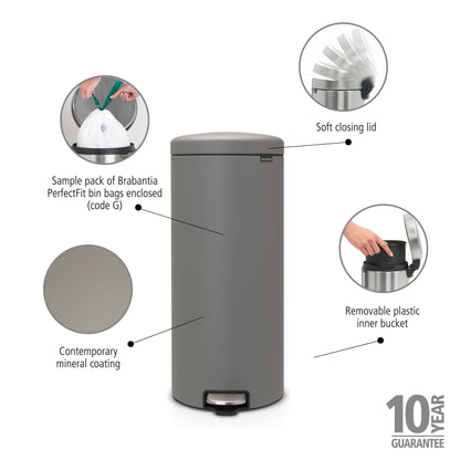 Pedal Bin NewIcon 30 Litre - Mineral Concrete Grey