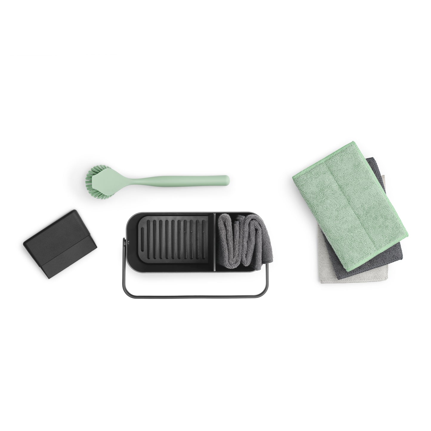 SinkSide Cleaning Set Cleaning Caddy Dish Brush Squeegee 3 Microfibre Cleaning Pads and 2 Microfibre Cleaning Cloths
