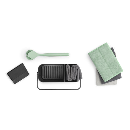 SinkSide Cleaning Set Cleaning Caddy Dish Brush Squeegee 3 Microfibre Cleaning Pads and 2 Microfibre Cleaning Cloths