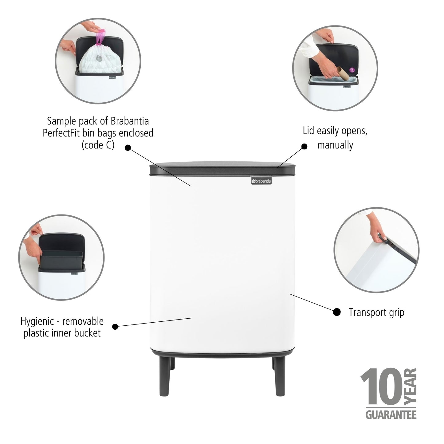 Bo Waste Bin Hi 12 litre - White
