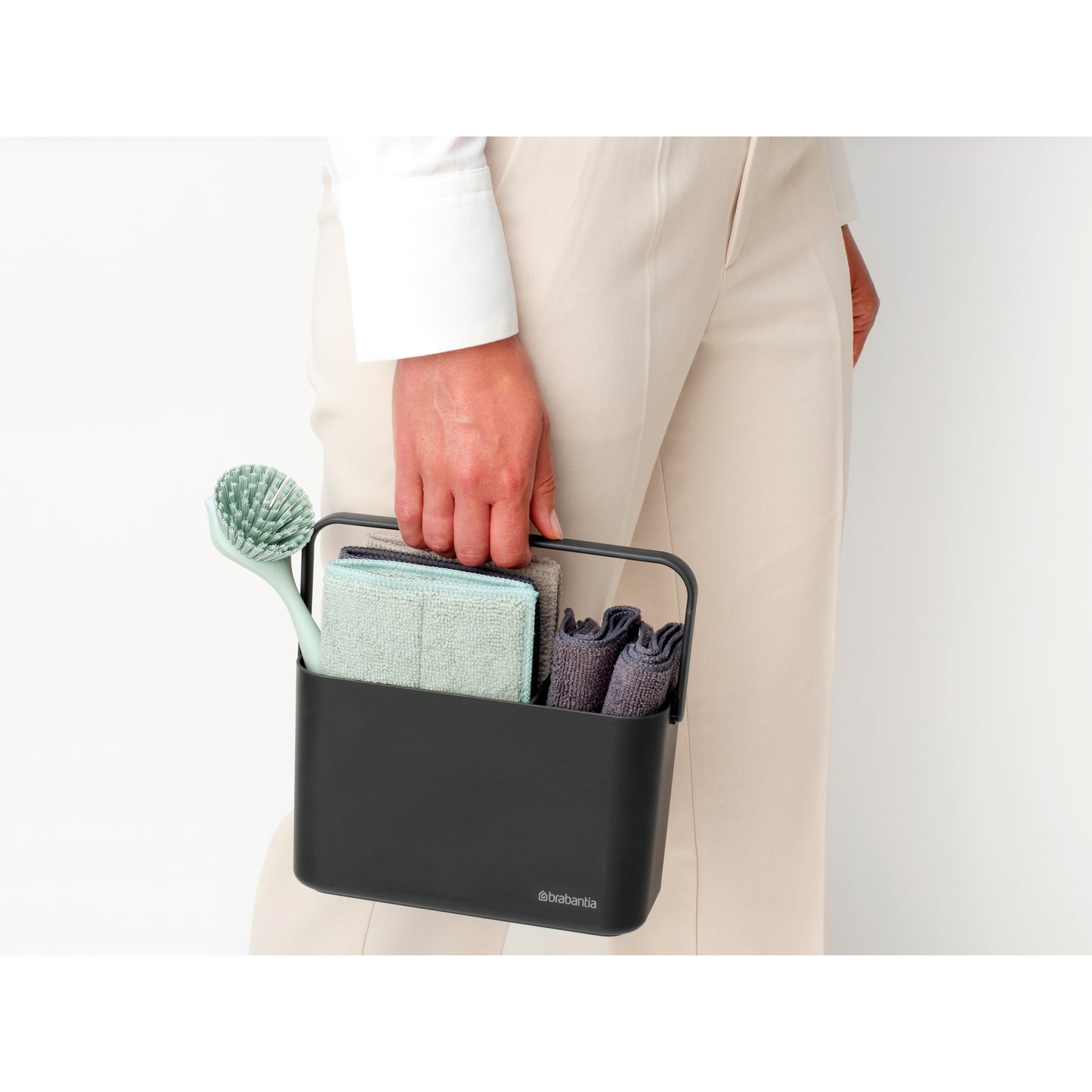 SinkSide Cleaning Set Cleaning Caddy Dish Brush Squeegee 3 Microfibre Cleaning Pads and 2 Microfibre Cleaning Cloths