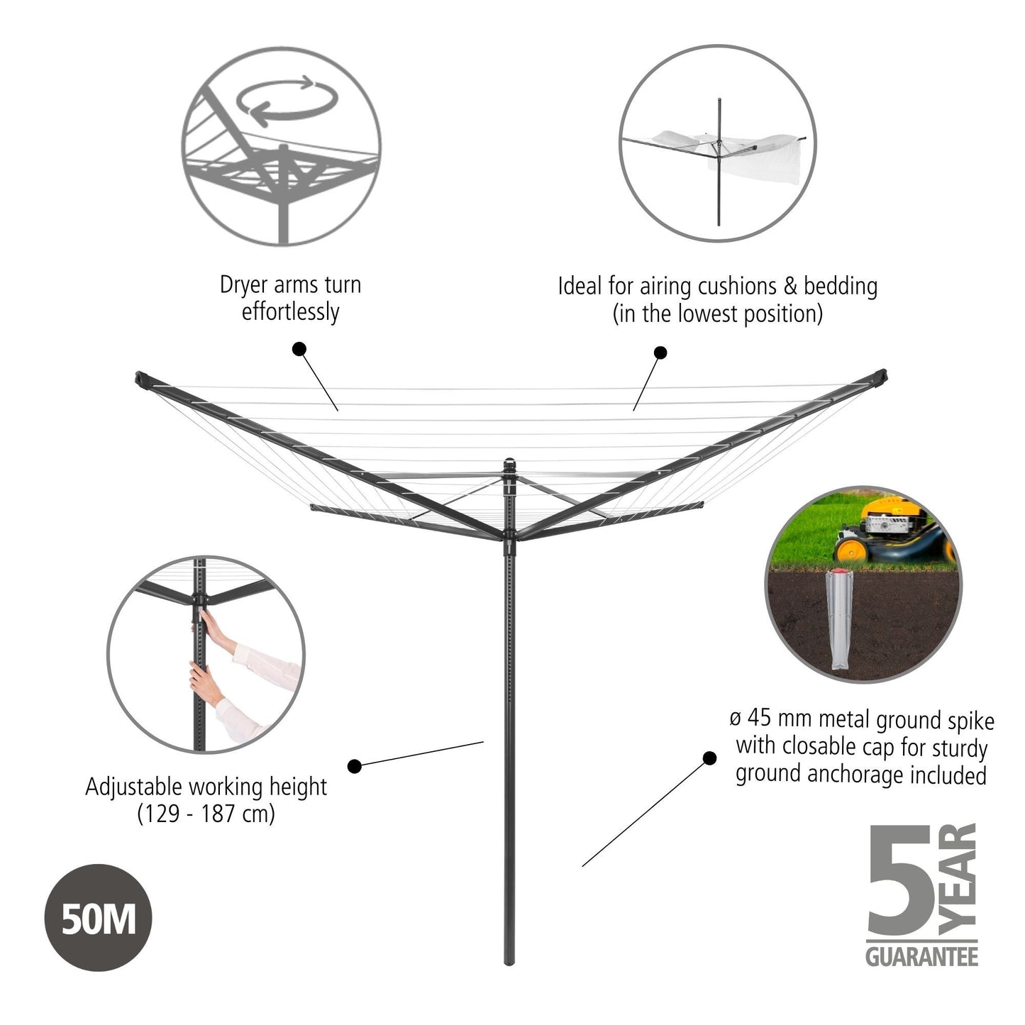Lift-O-Matic Rotary 50 metre -Anthracite