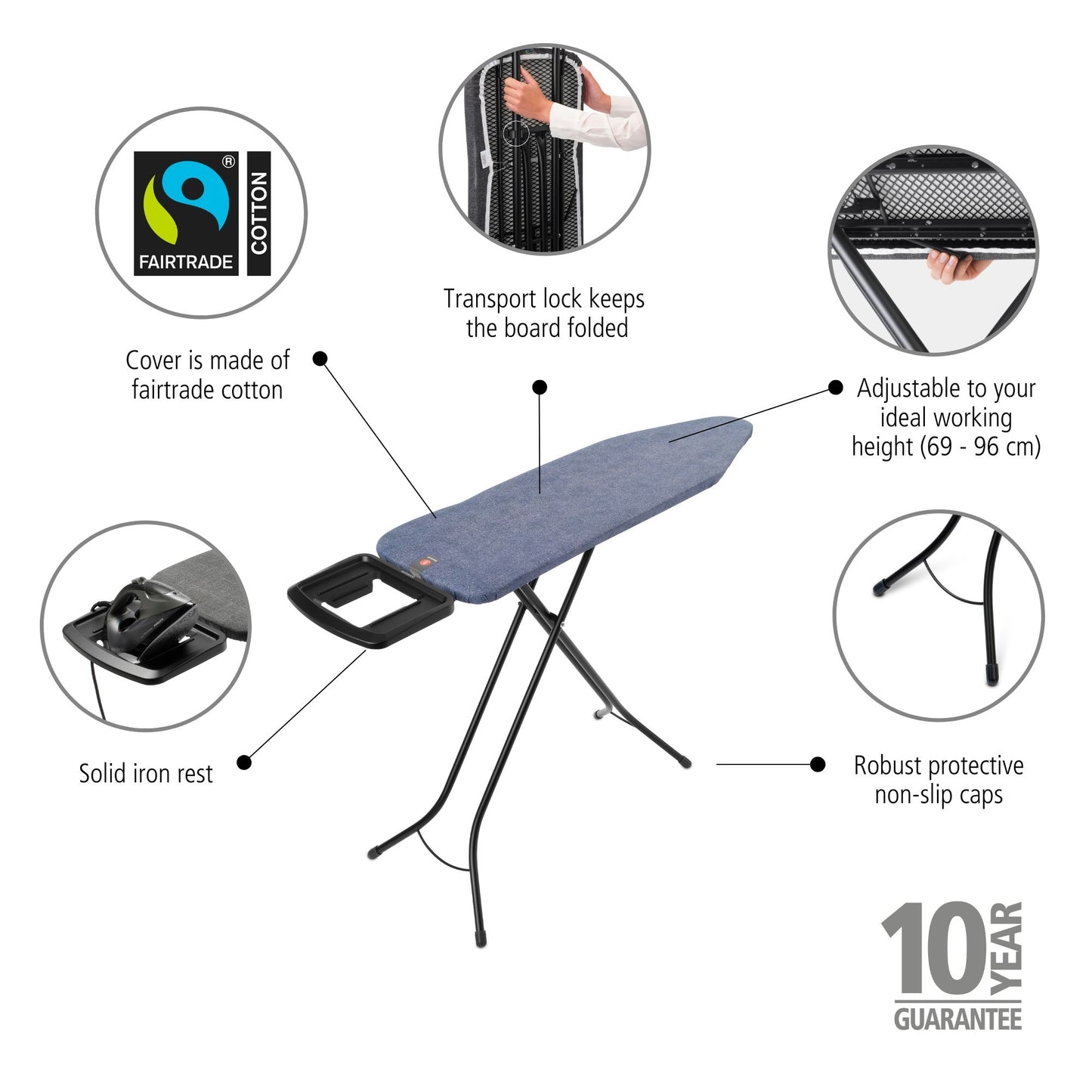 Ironing Board B 124x38 cm Solid Steam Iron Rest - Denim Blue