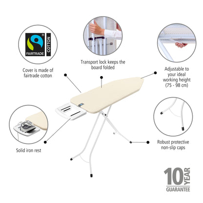 Ironing Board C, 124x45 cm, Solid Steam Iron Rest - Ecru
