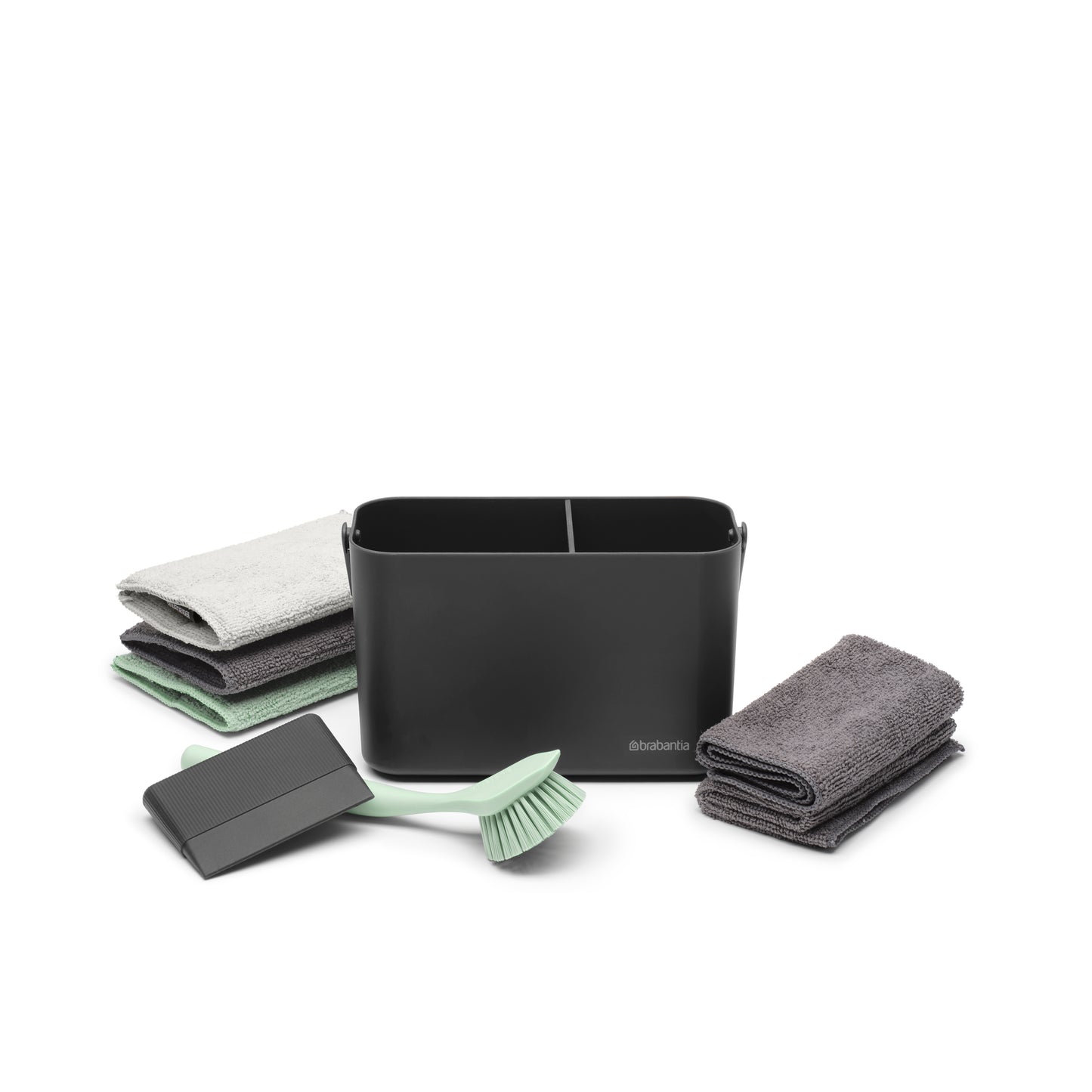 SinkSide Cleaning Set Cleaning Caddy Dish Brush Squeegee 3 Microfibre Cleaning Pads and 2 Microfibre Cleaning Cloths