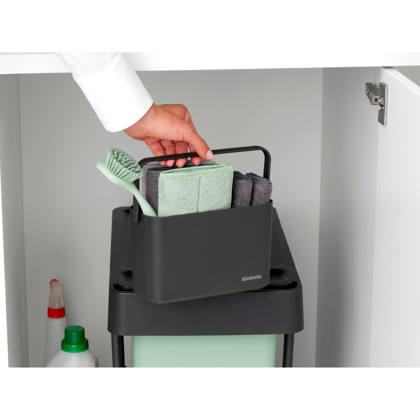 SinkSide Cleaning Set Cleaning Caddy Dish Brush Squeegee 3 Microfibre Cleaning Pads and 2 Microfibre Cleaning Cloths