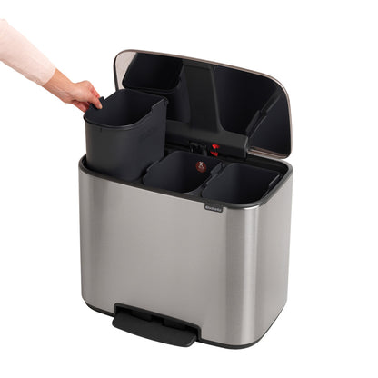 Bo Pedal Bin 3 x 11 Litre - Fingerprint Proof Matt Steel