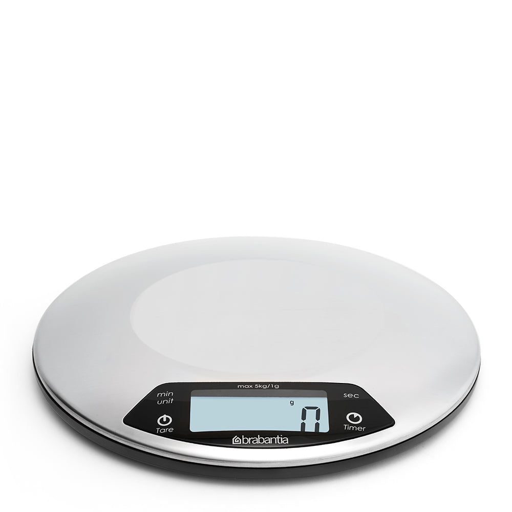 Digital Kitchen Scale, Round - Matt Steel